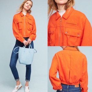 🎯NWOT Anthro Cartonnier Jacquard Eisenhower Bomber Orange Size Small